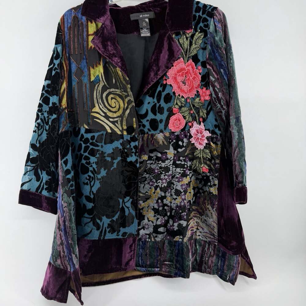 Ali Miles Velvet Burnout Shirt Womens M Button Up Velvet Floral Whimsigoth Top